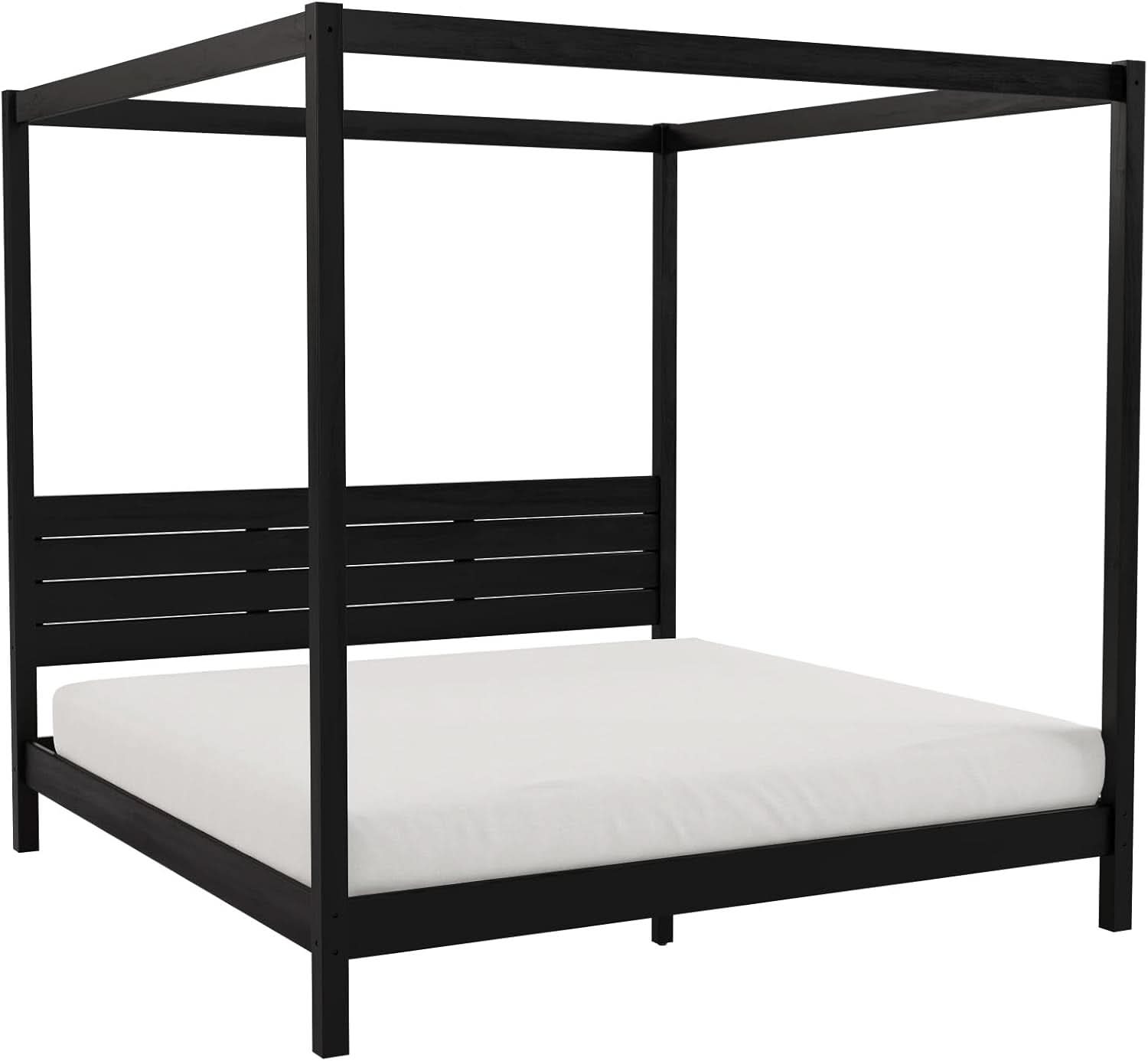 Black Canopy Bed Frame With Slatted Headboard King