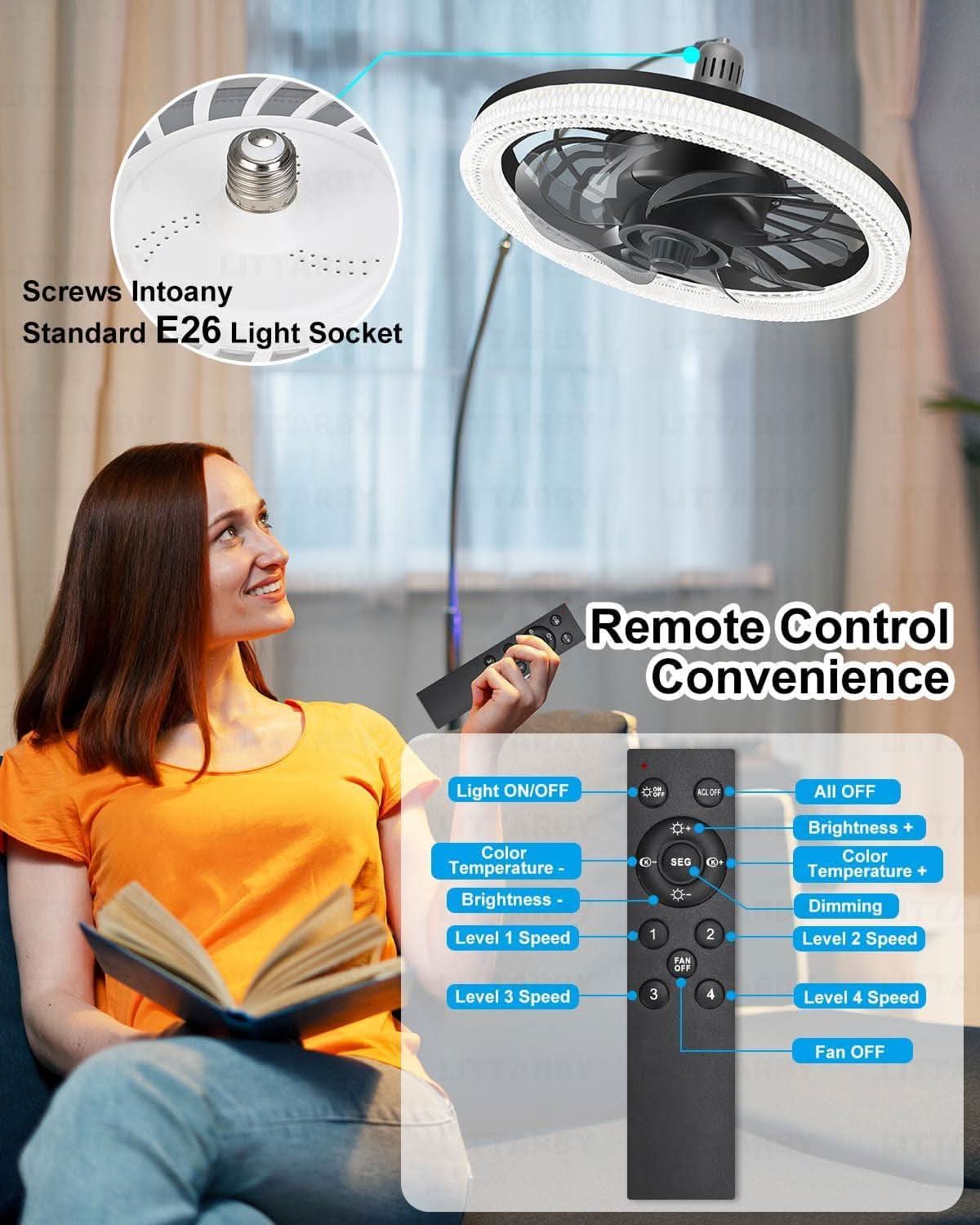Black Ceiling Fan With Lights Remote Dimmable 3000K to 6500K Flush Mount
