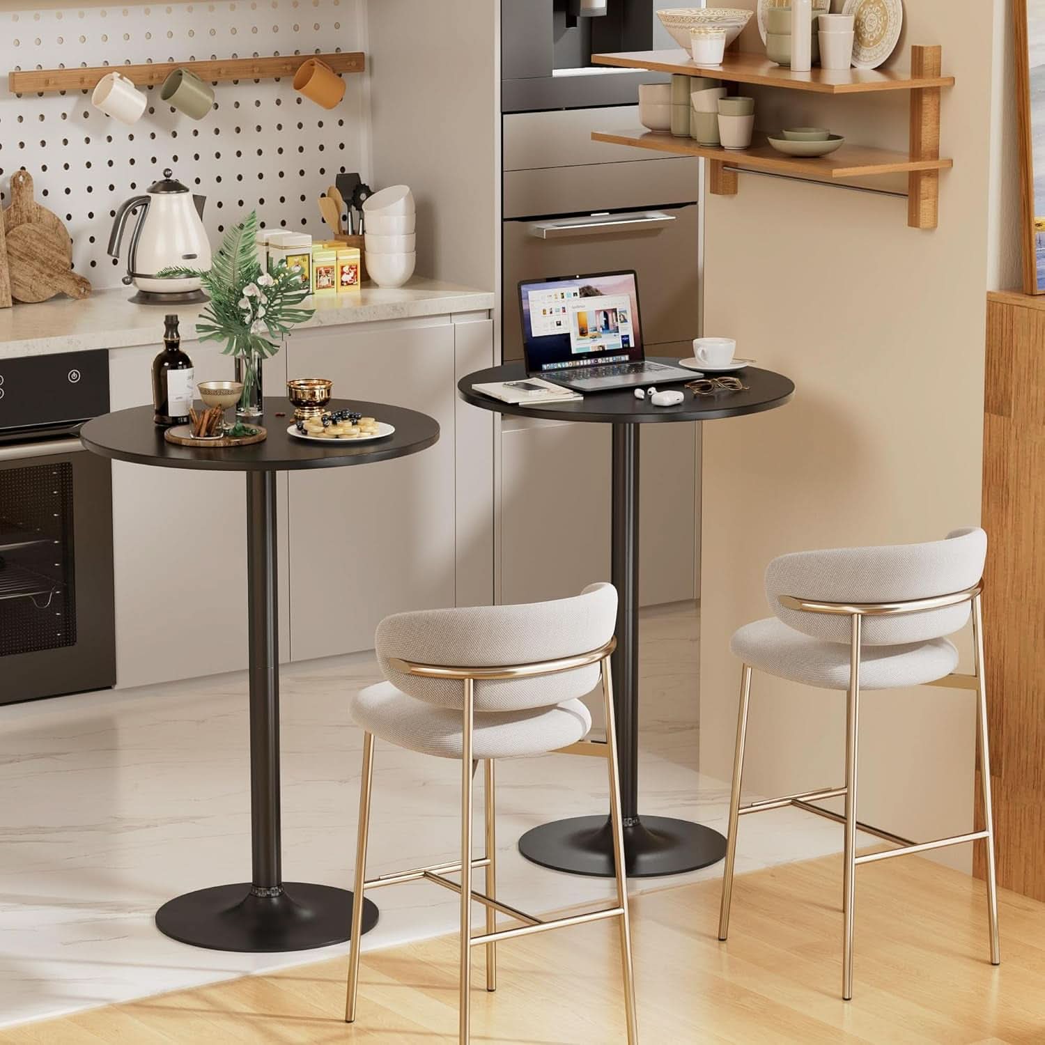 Black Circular Bar Table Water proof Coated Metal Base