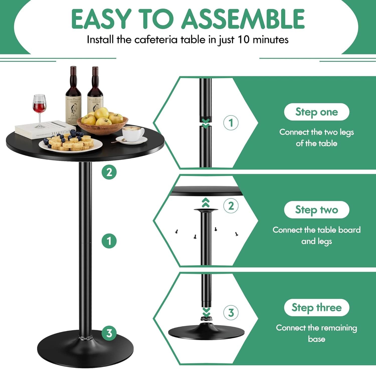 Black Circular Bar Table Water proof Coated Metal Base
