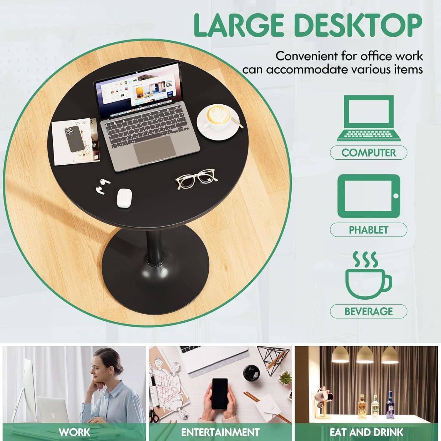 Black Circular Bar Table Water proof Coated Metal Base