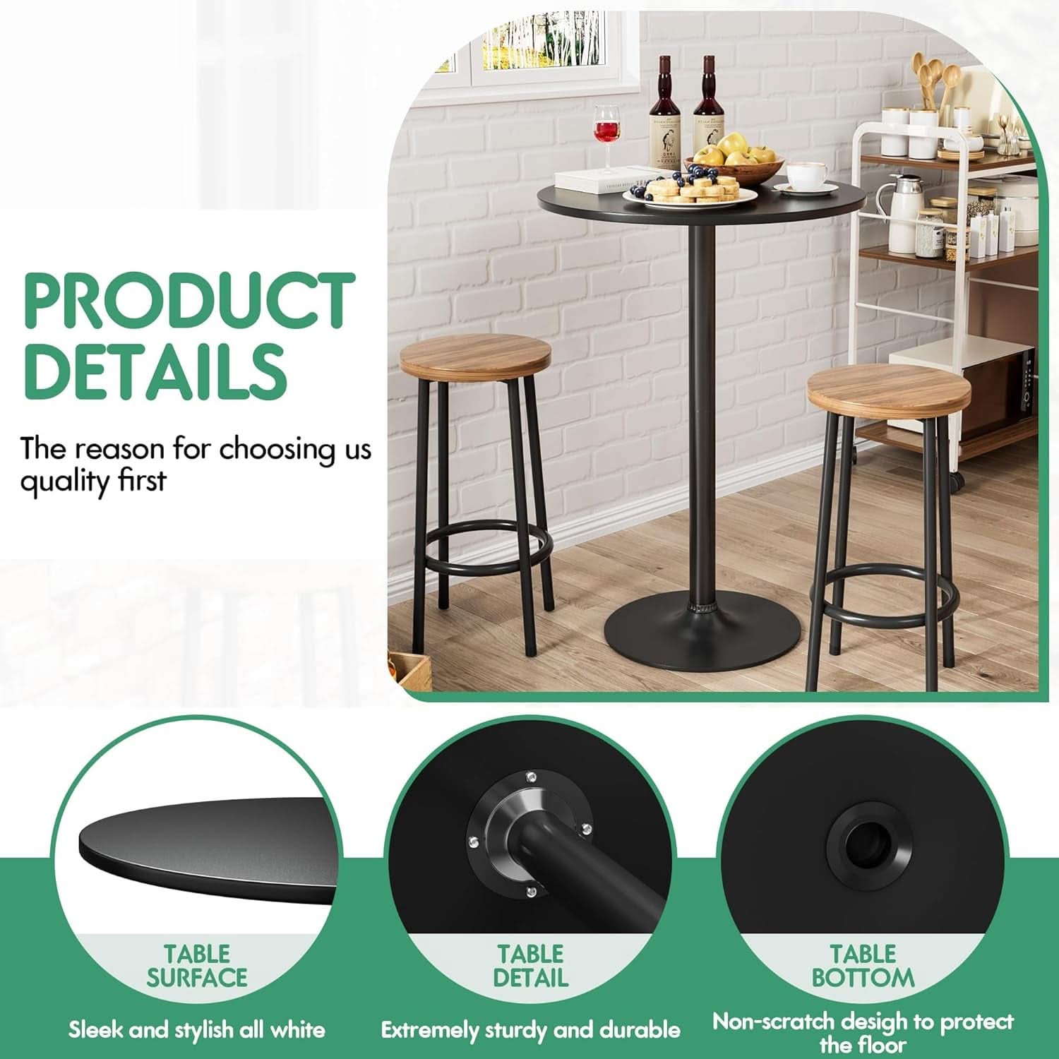 Black Circular Bar Table Water proof Coated Metal Base