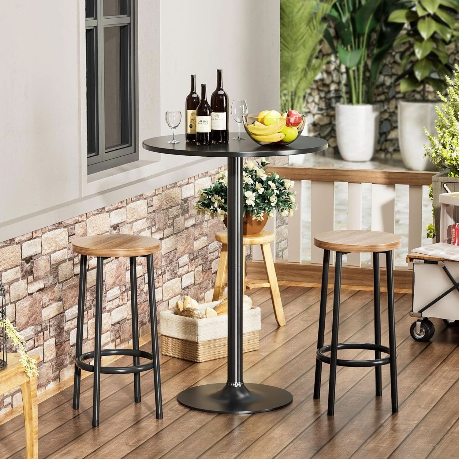 Black Circular Bar Table Water proof Coated Metal Base