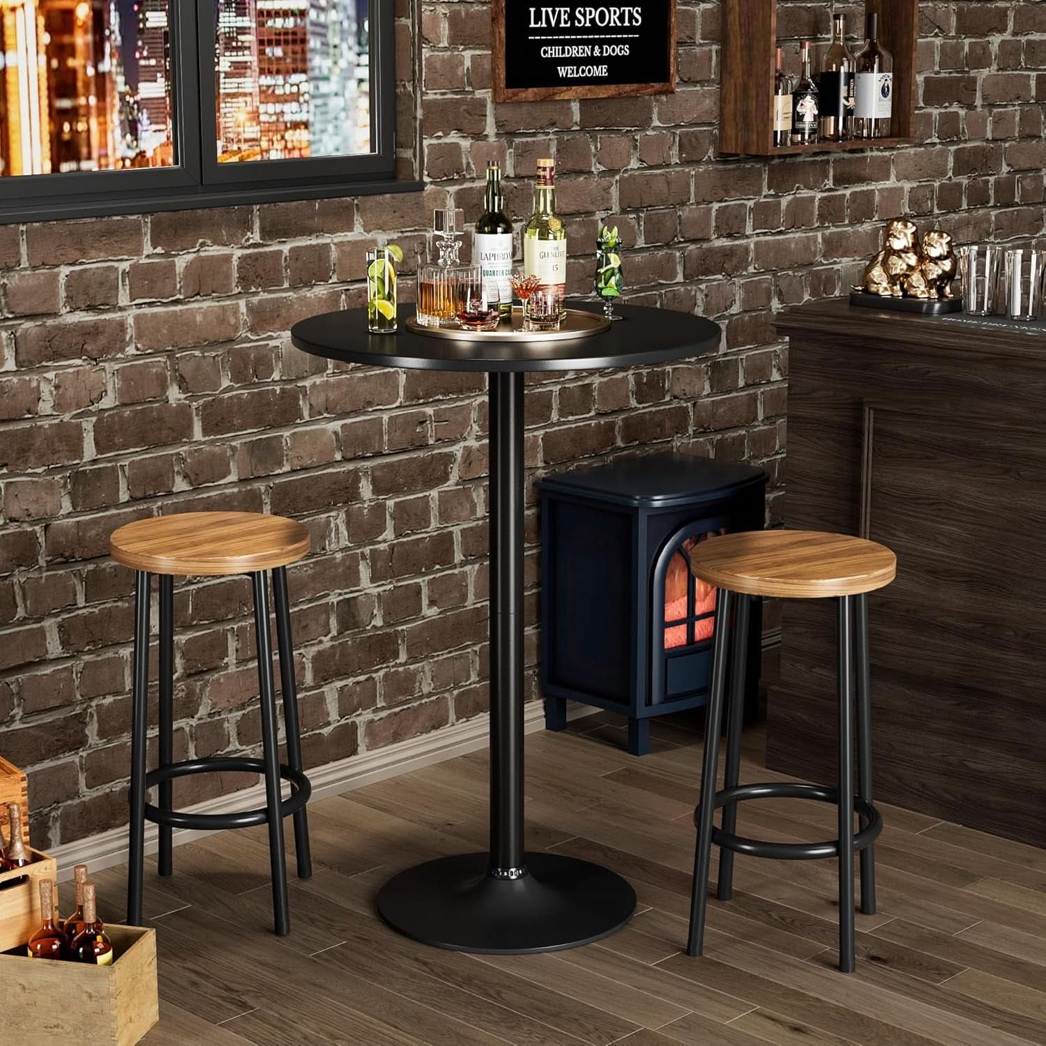Black Circular Bar Table Water proof Coated Metal Base