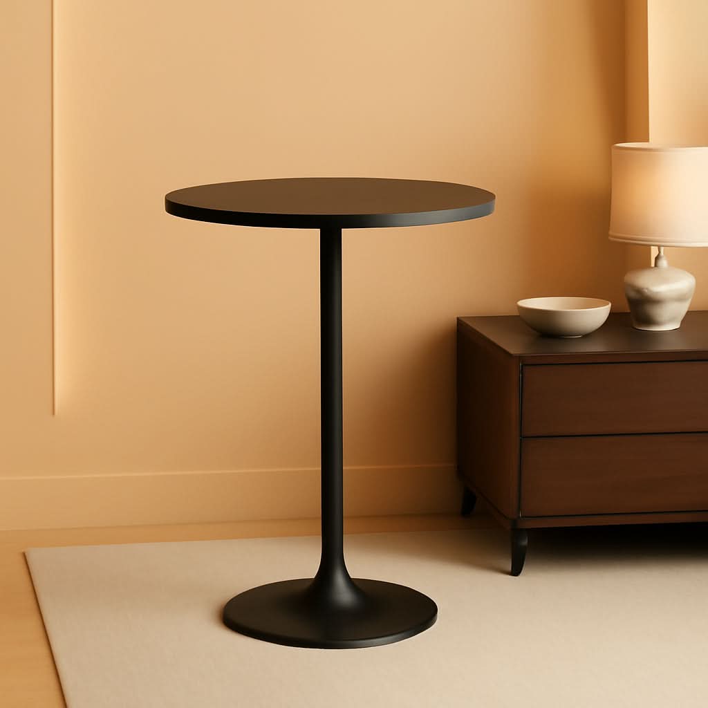 Black Circular Bar Table Water proof Coated Metal Base