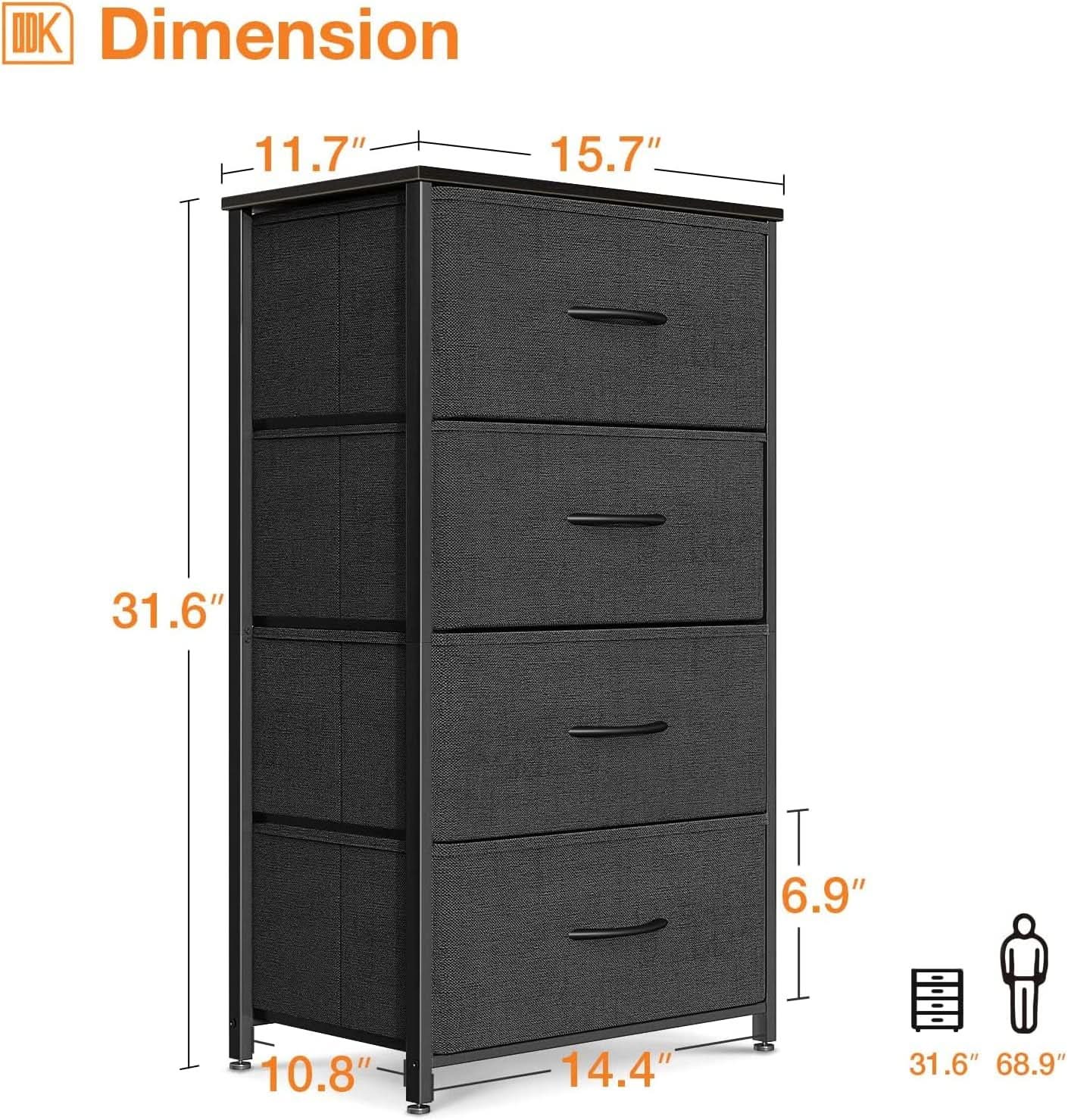 Black Compact Dresser Featuring SteelFrame And WoodenTop