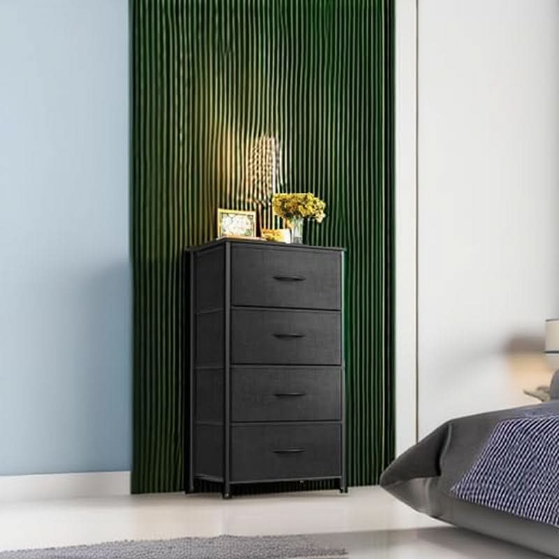 Black Compact Dresser Featuring SteelFrame And WoodenTop