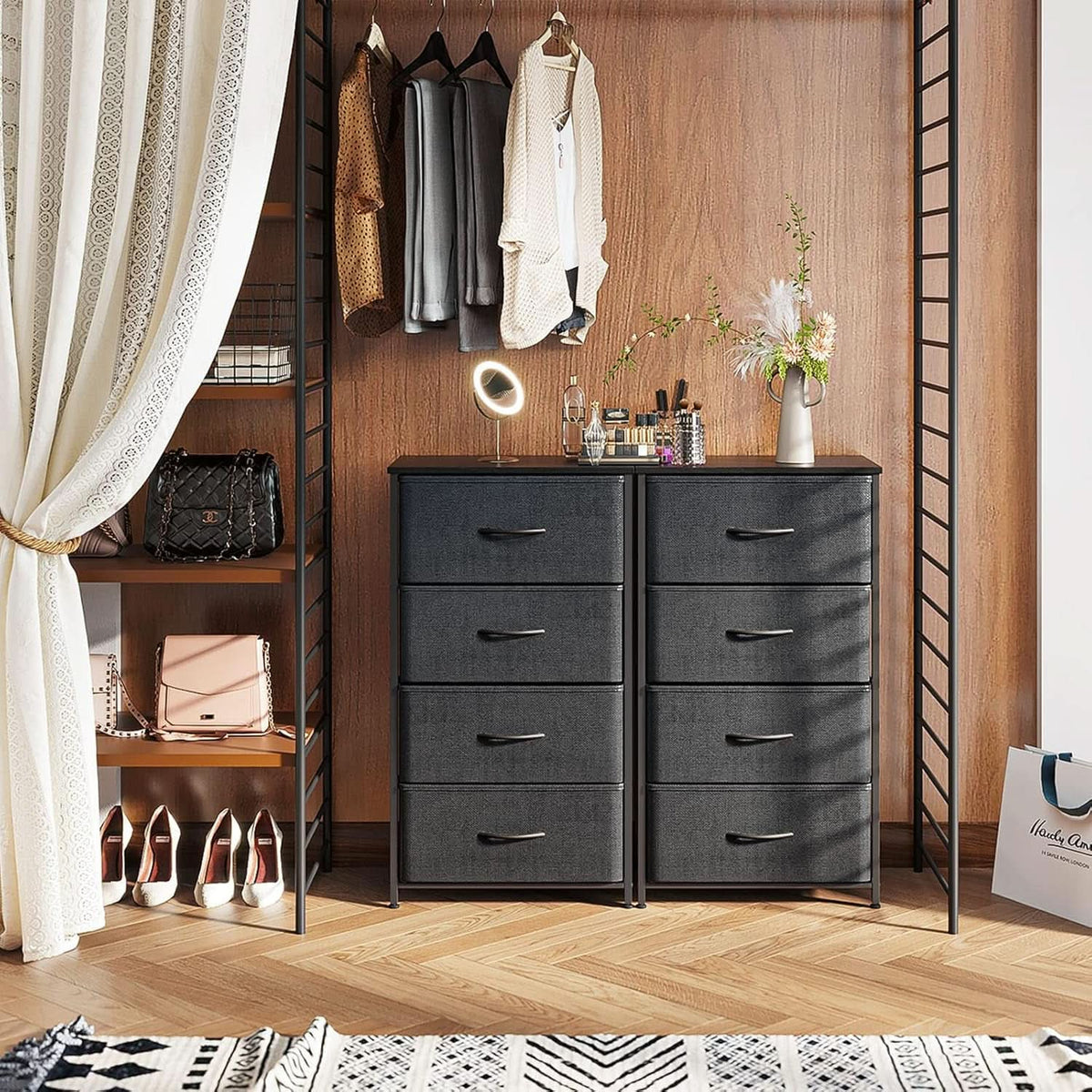 Black Compact Dresser Featuring SteelFrame And WoodenTop