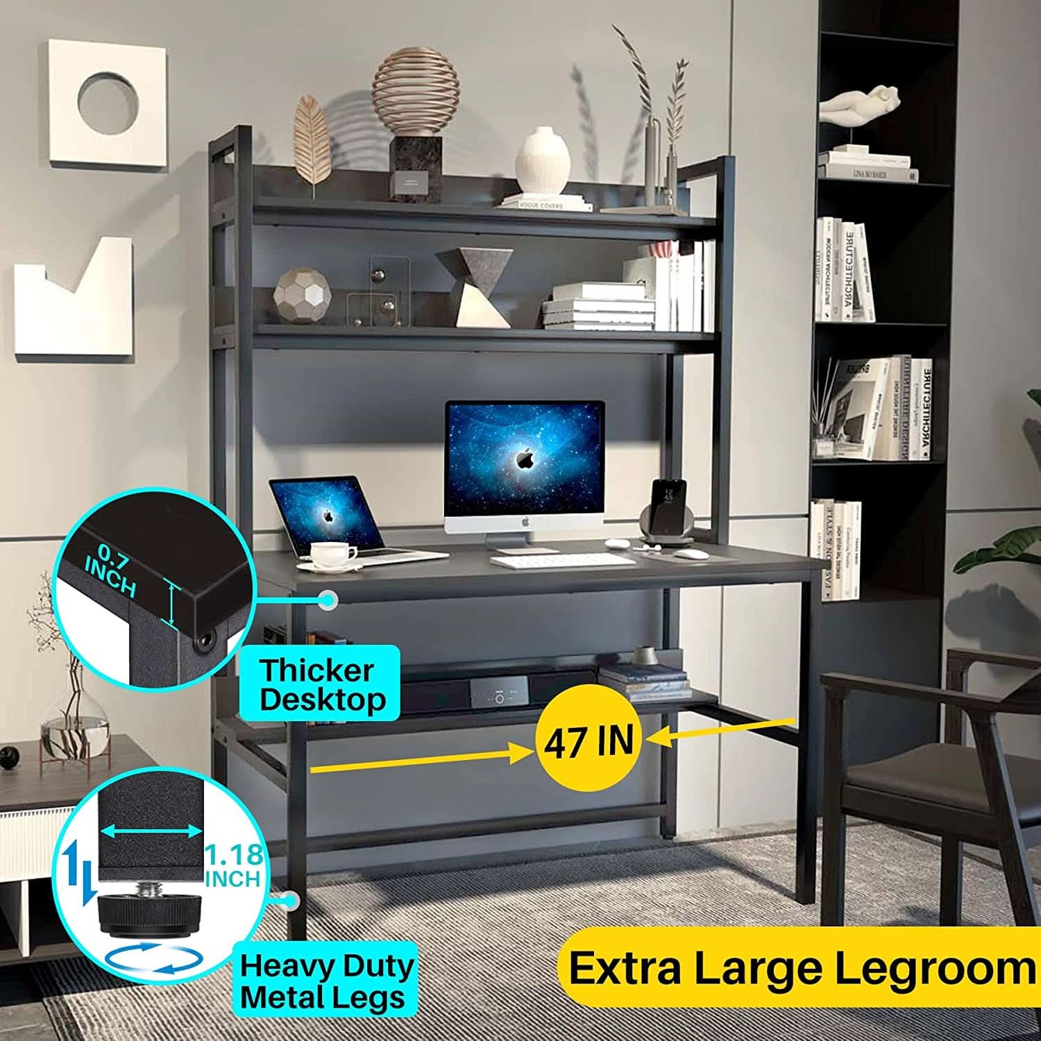 Black Computer Desk With Hutch And Bookshelf Extra Large Desktop