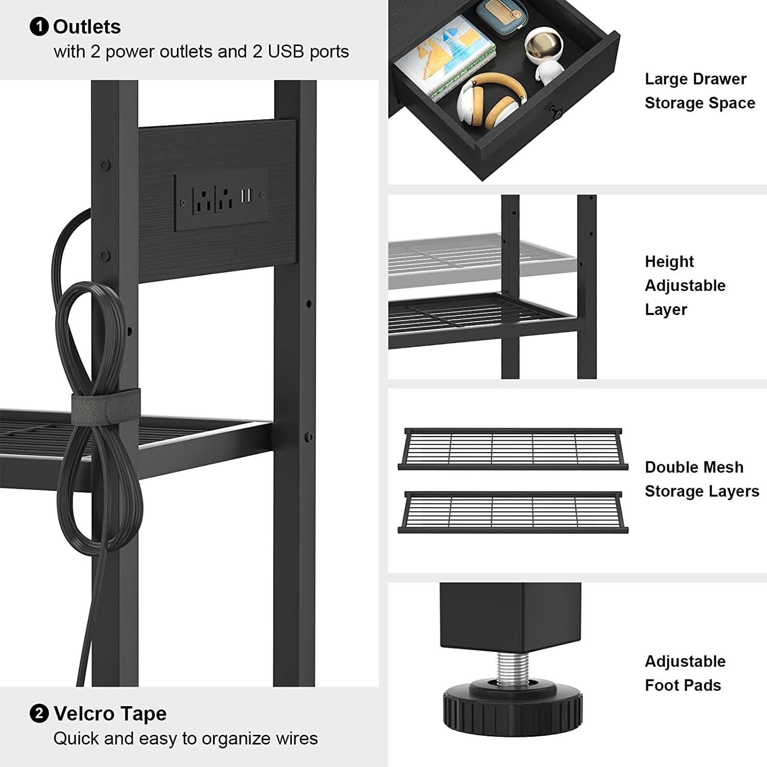 Black Console Table With USB Ports And Outlets For Living Room