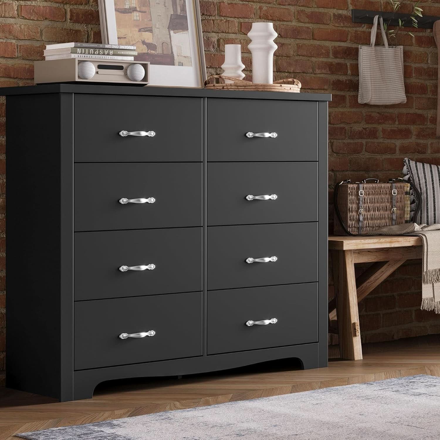 Black Contemporary Dresser With Large Deep Drawers