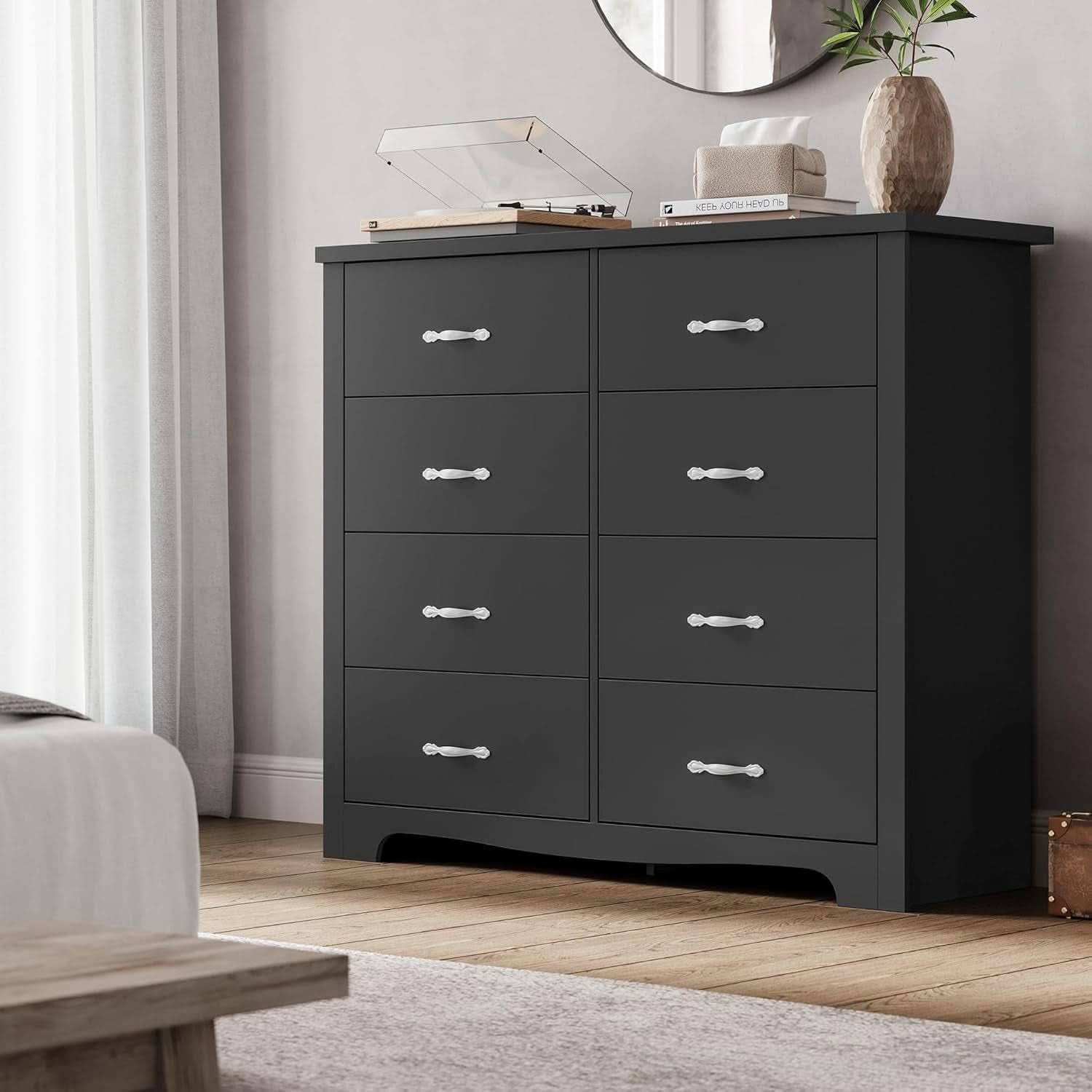 Black Contemporary Dresser With Large Deep Drawers