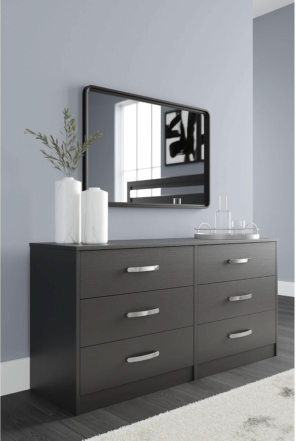 Black Contemporary Six Drawer Dresser Ball Bearing Slides