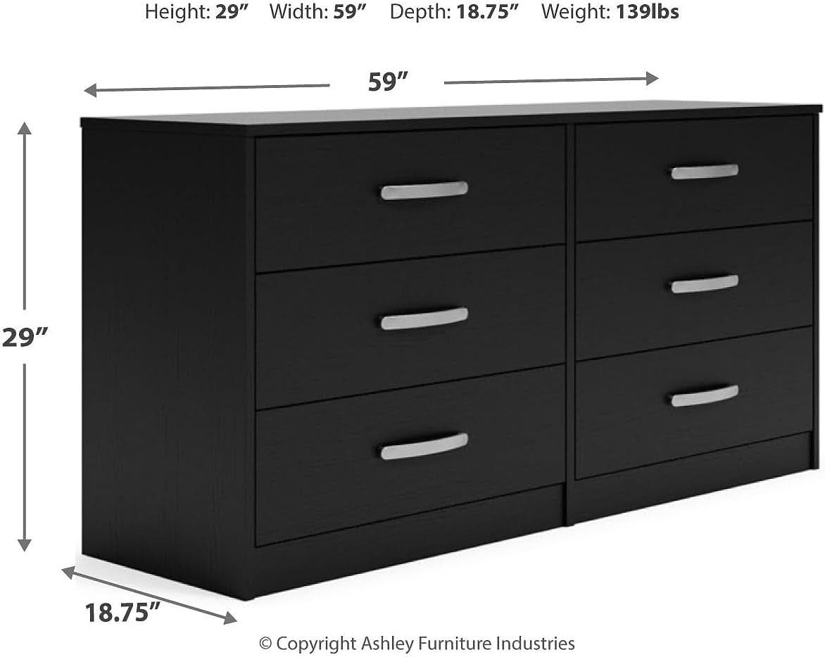 Black Contemporary Six Drawer Dresser Ball Bearing Slides