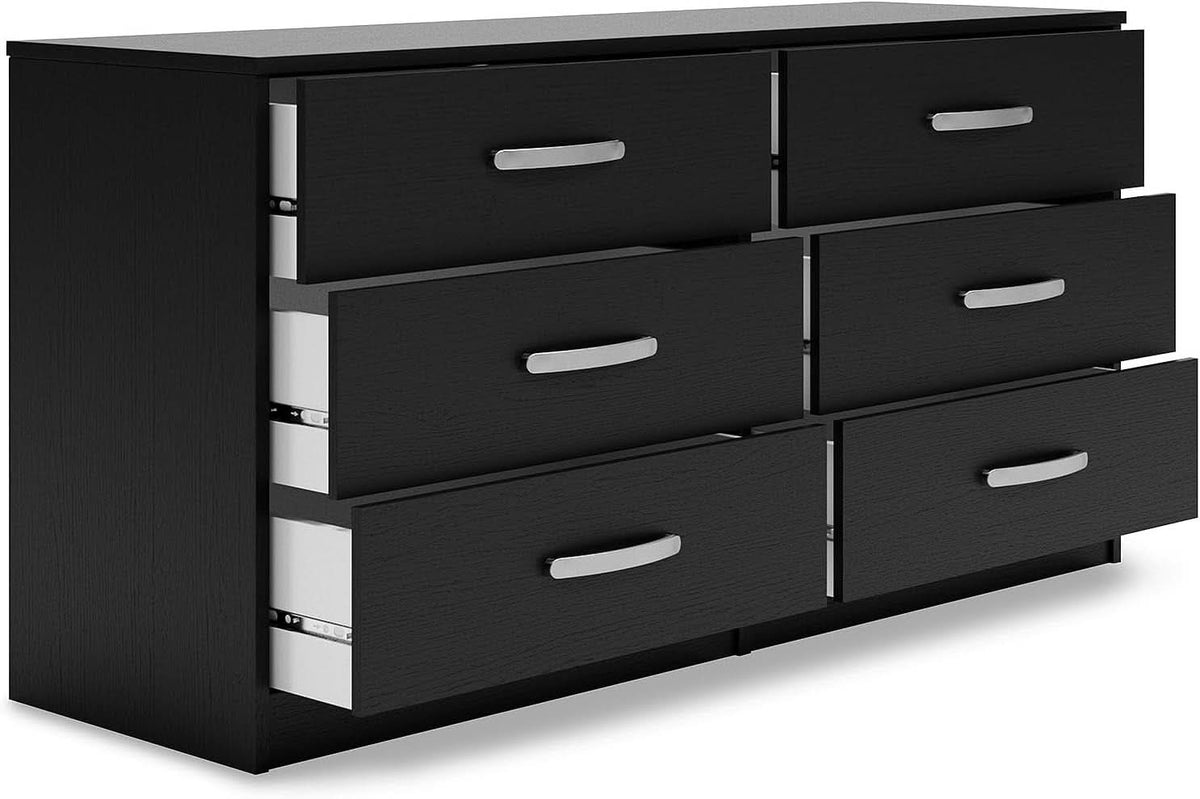 Black Contemporary Six Drawer Dresser Ball Bearing Slides