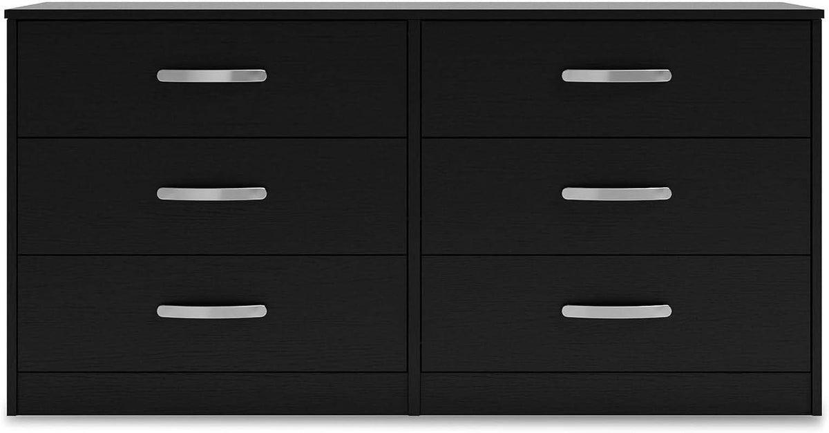 Black Contemporary Six Drawer Dresser Ball Bearing Slides