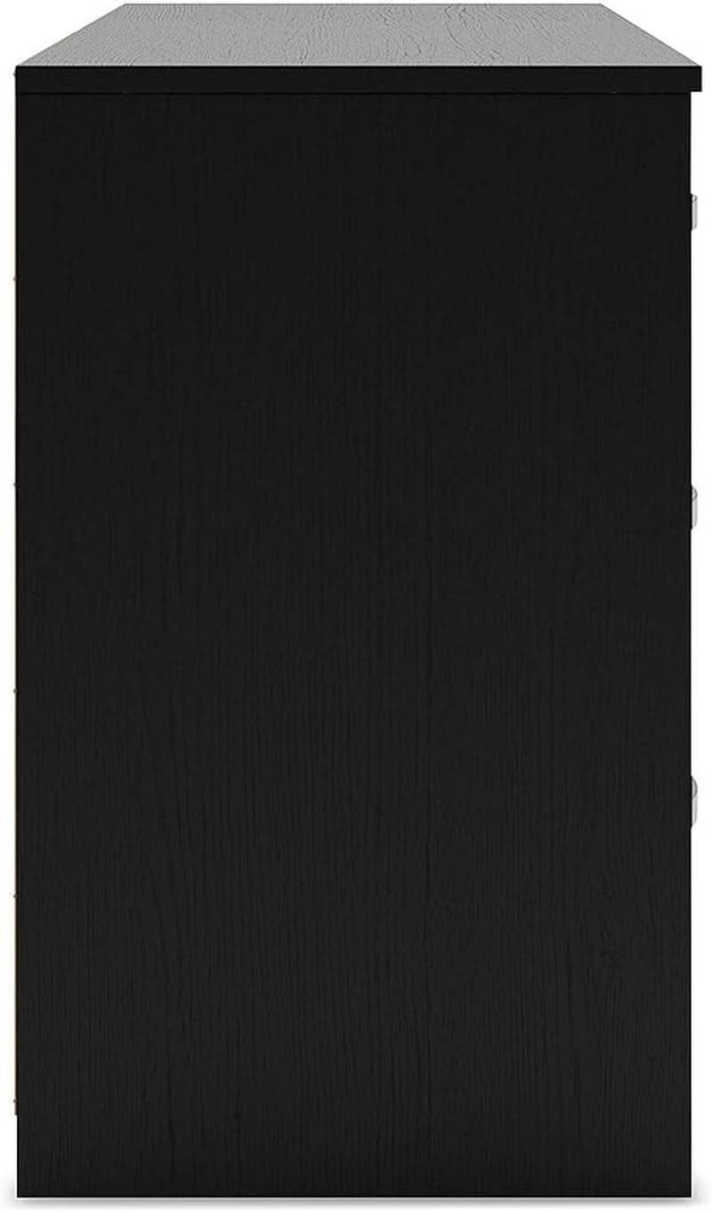 Black Contemporary Six Drawer Dresser Ball Bearing Slides