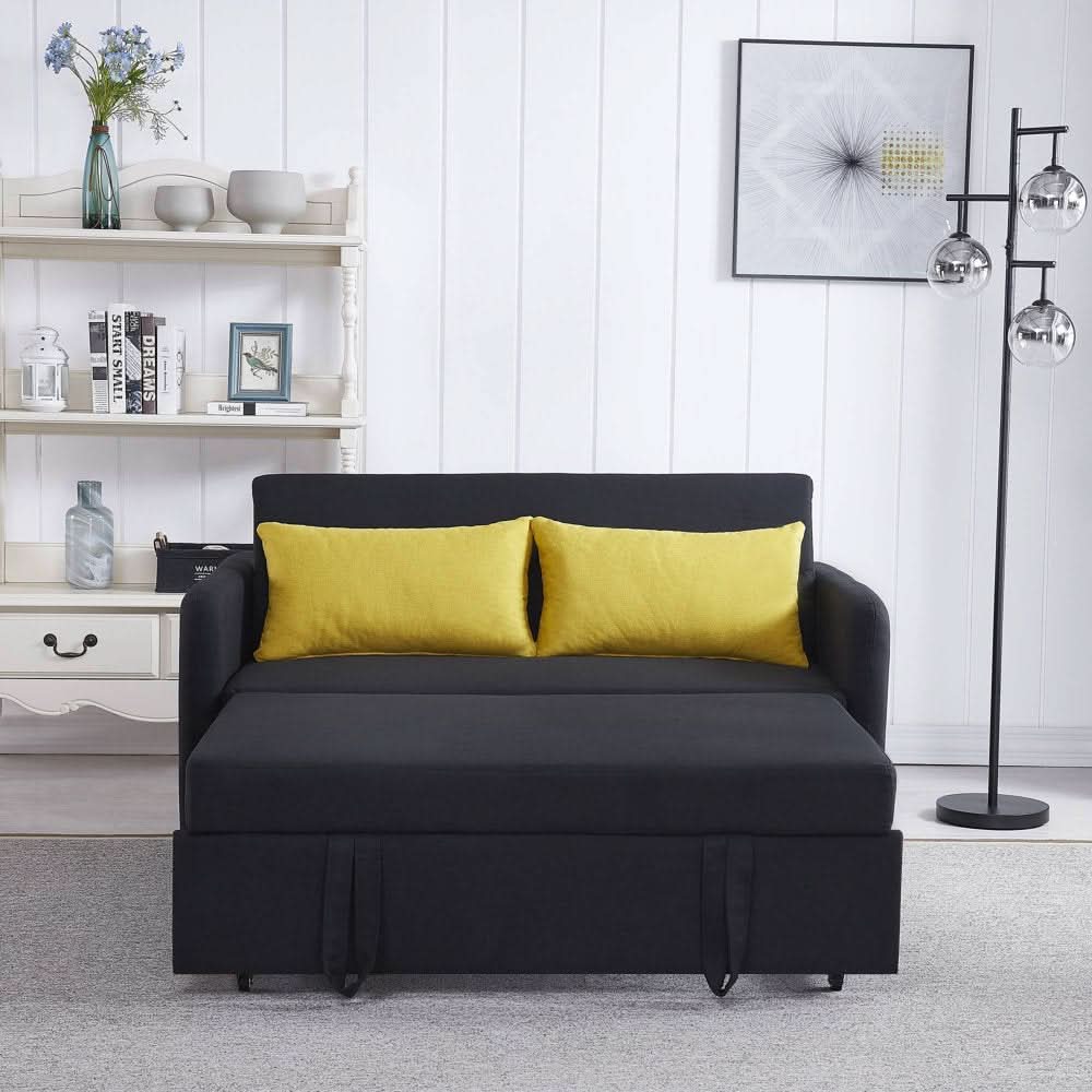 Black Convertible Loveseat With Pull Out Bed For Small Spaces