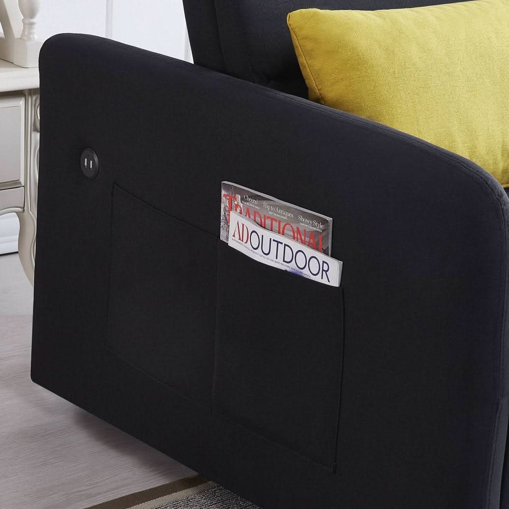 Black Convertible Loveseat With Pull Out Bed For Small Spaces