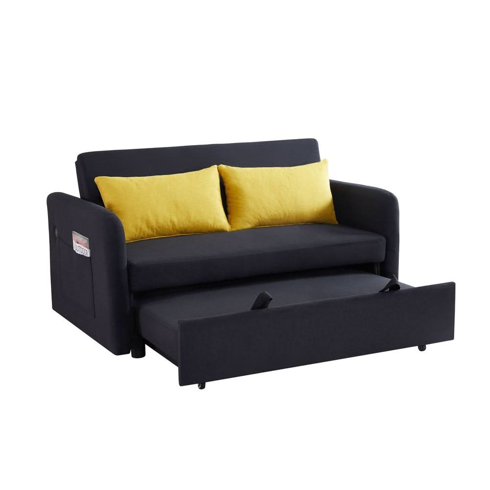Black Convertible Loveseat With Pull Out Bed For Small Spaces