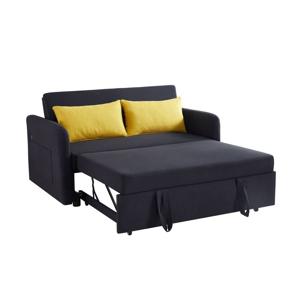 Black Convertible Loveseat With Pull Out Bed For Small Spaces