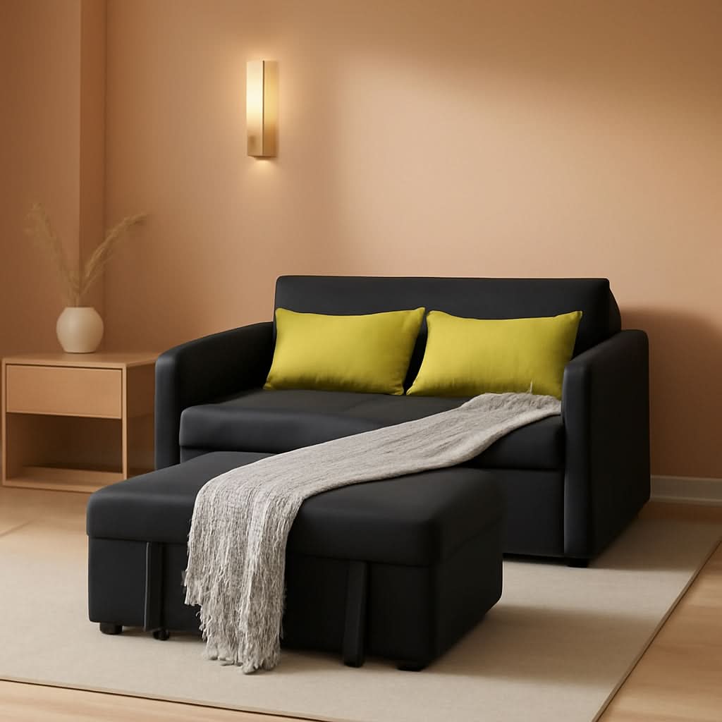 Black Convertible Loveseat With Pull Out Bed For Small Spaces