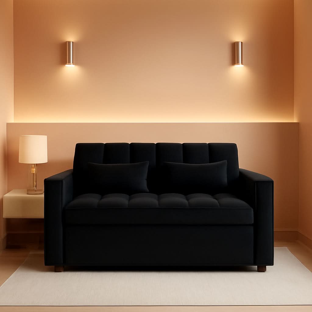 Black Convertible Sofa Bed With Reclining Backrest
