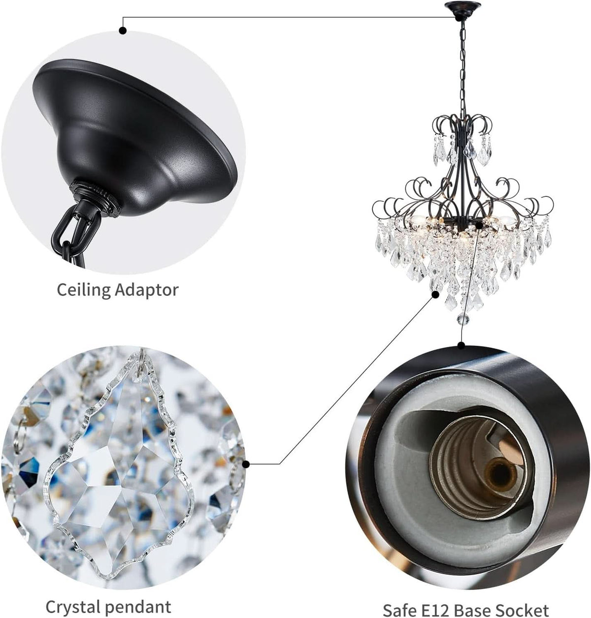 Black Crystal Chandelier 10 Light Pendant Ceiling Fixture