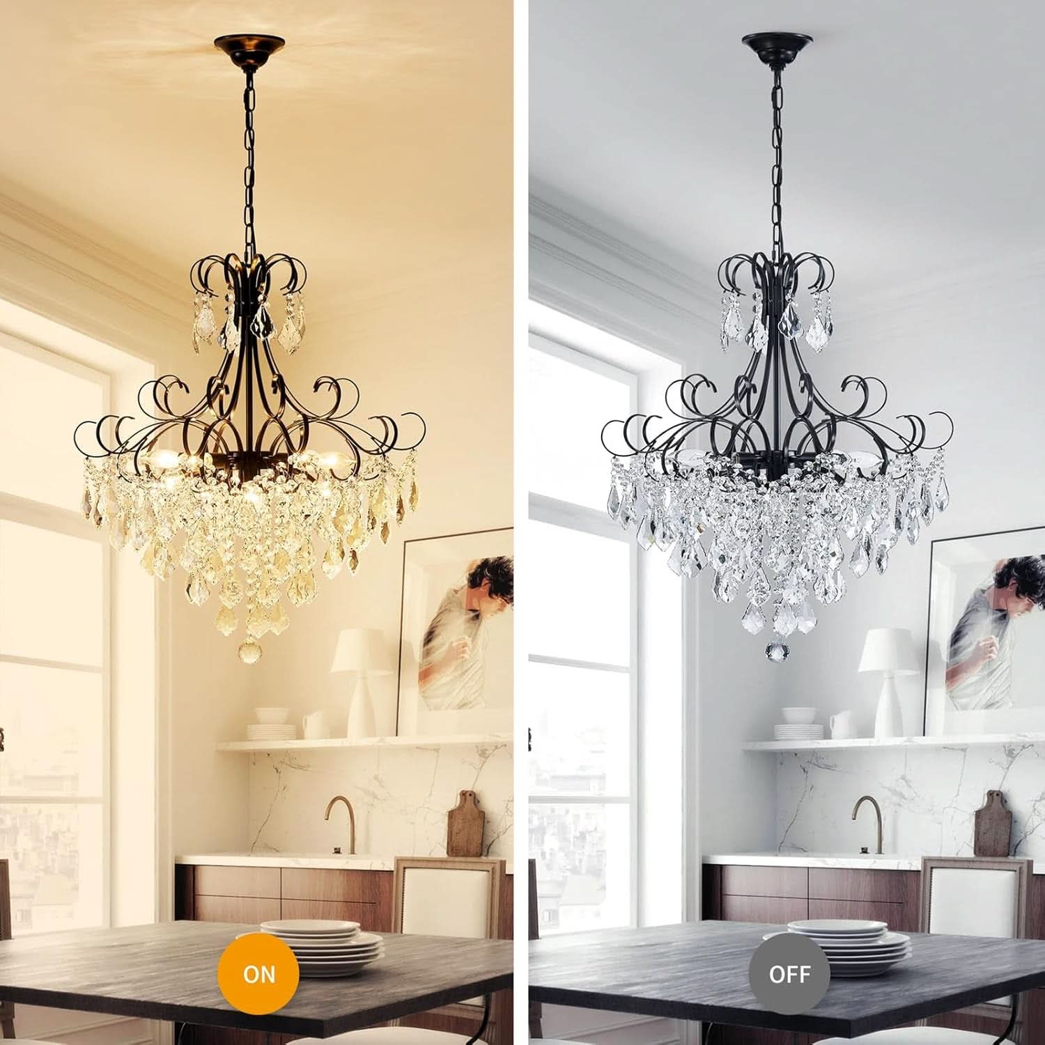 Black Crystal Chandelier 10 Light Pendant Ceiling Fixture