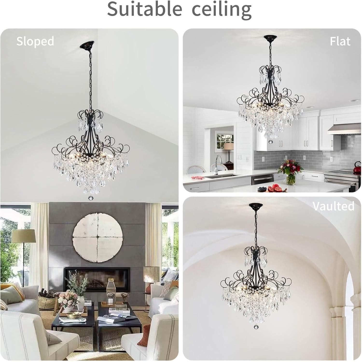Black Crystal Chandelier 10 Light Pendant Ceiling Fixture