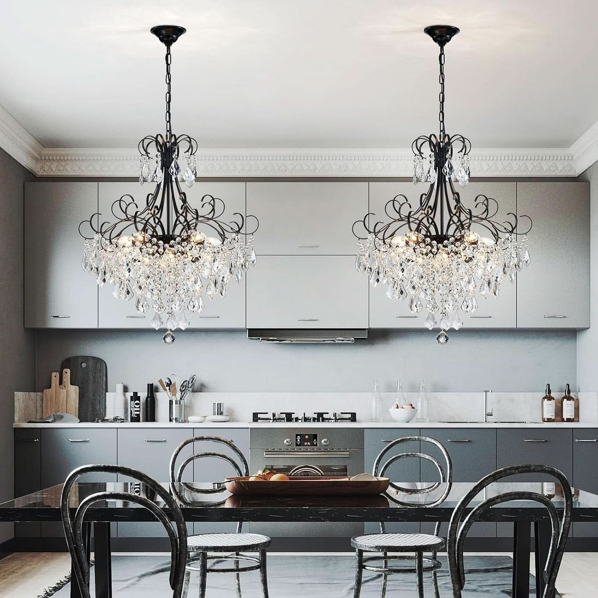 Black Crystal Chandelier 10 Light Pendant Ceiling Fixture