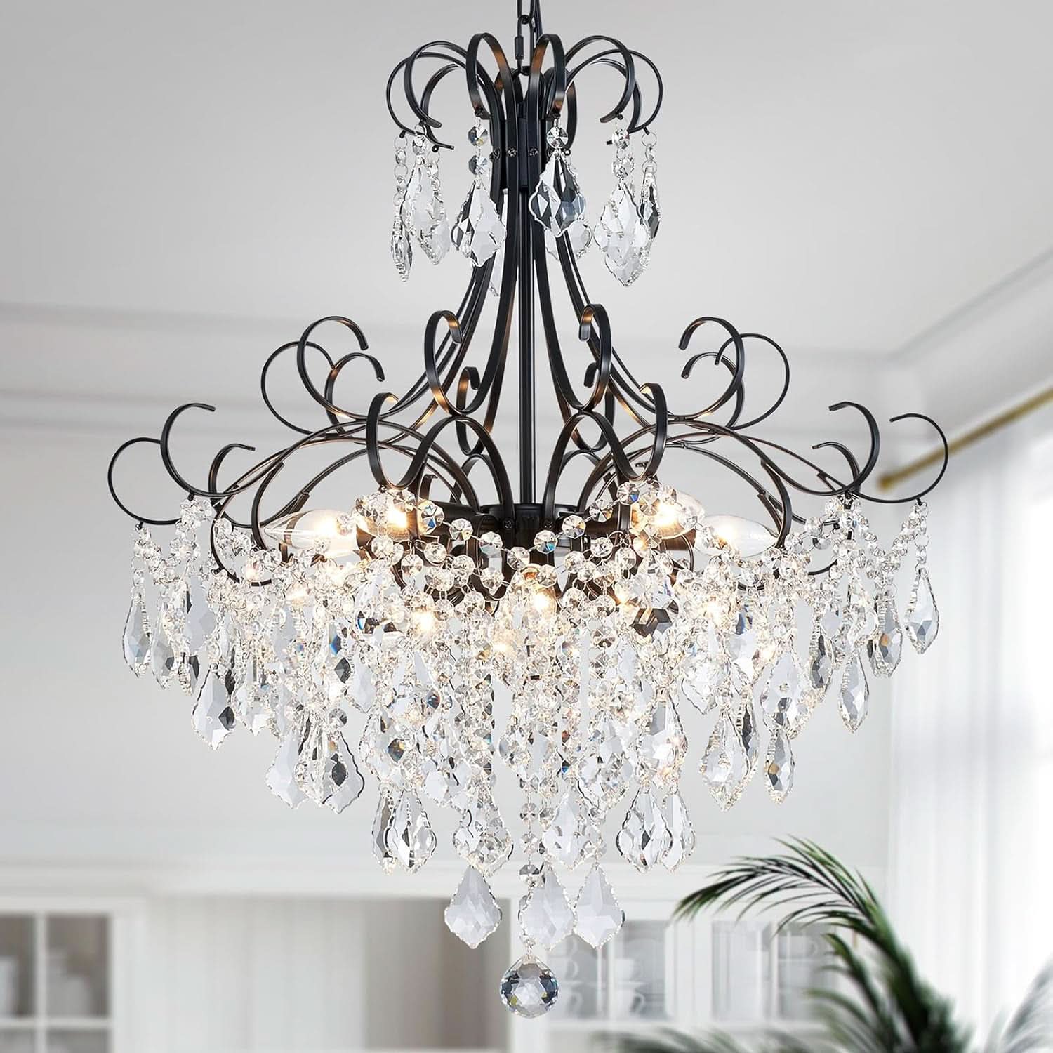 Black Crystal Chandelier 10 Light Pendant Ceiling Fixture