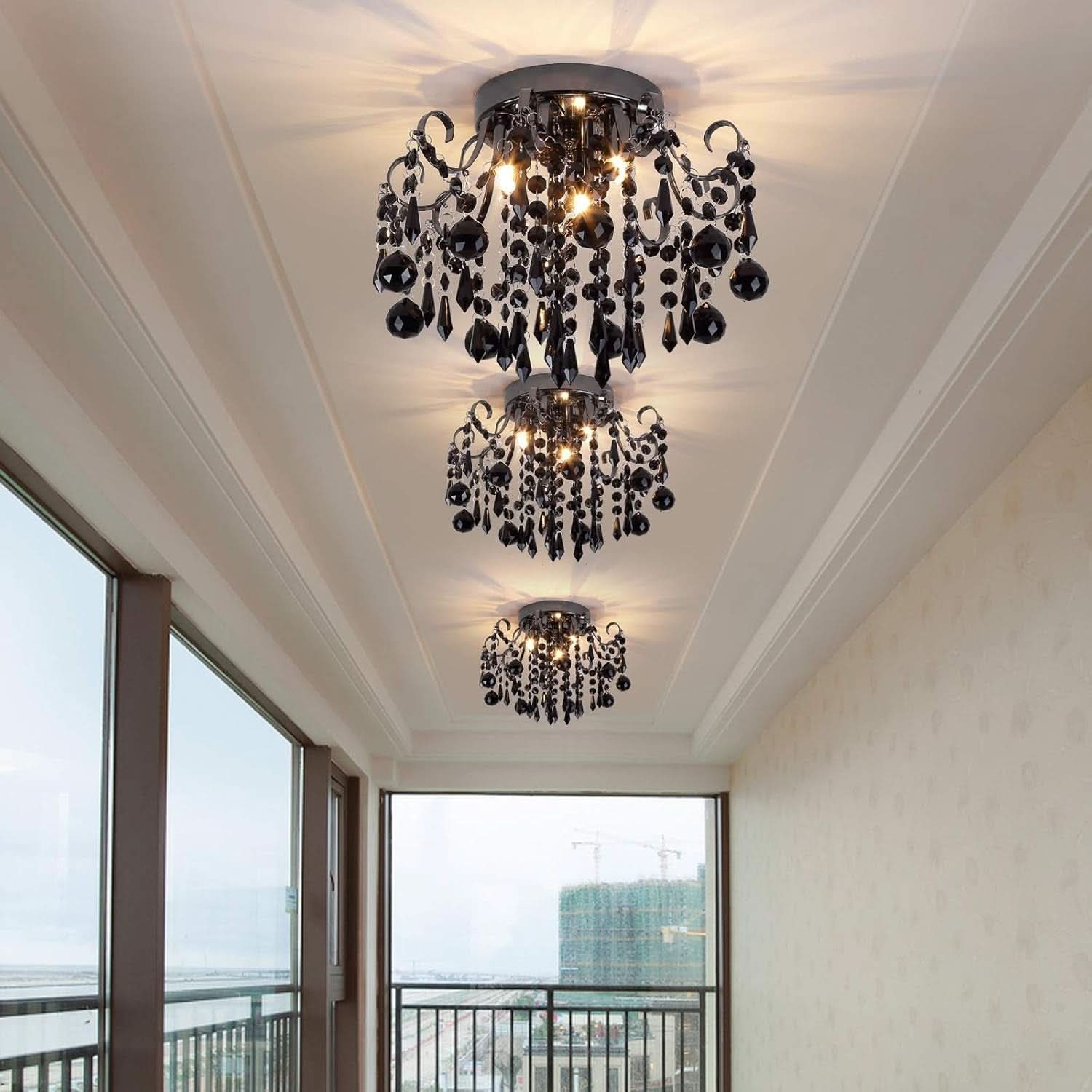 Black Crystal Flush Mount Ceiling Light 3 Light G9