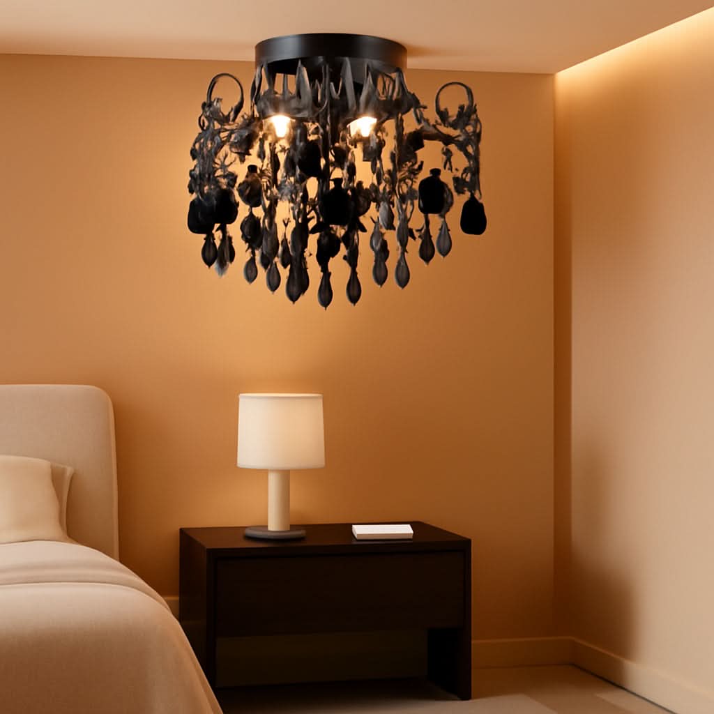 Black Crystal Flush Mount Ceiling Light 3 Light G9