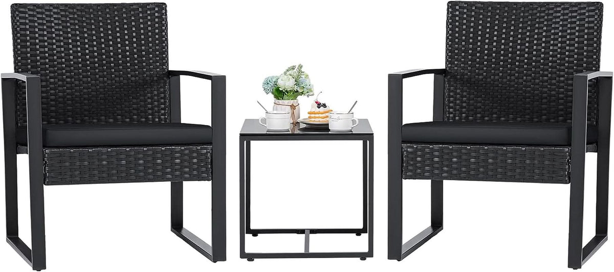 Black Cushioned Outdoor All Weather Patio Conversation Set