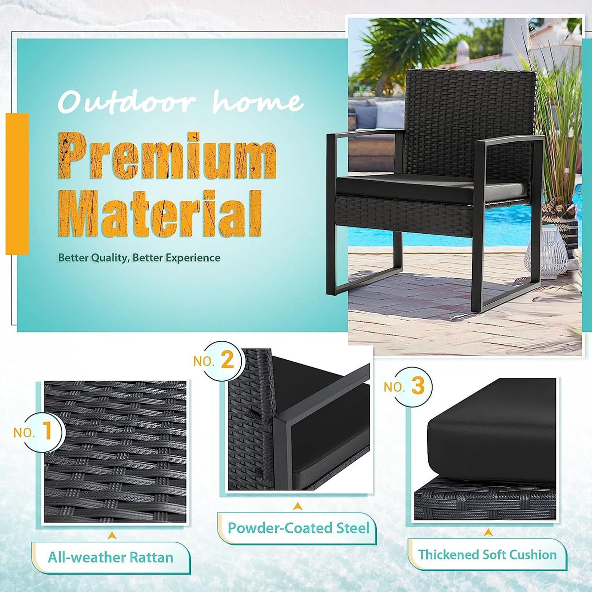 Black Cushioned Outdoor All Weather Patio Conversation Set