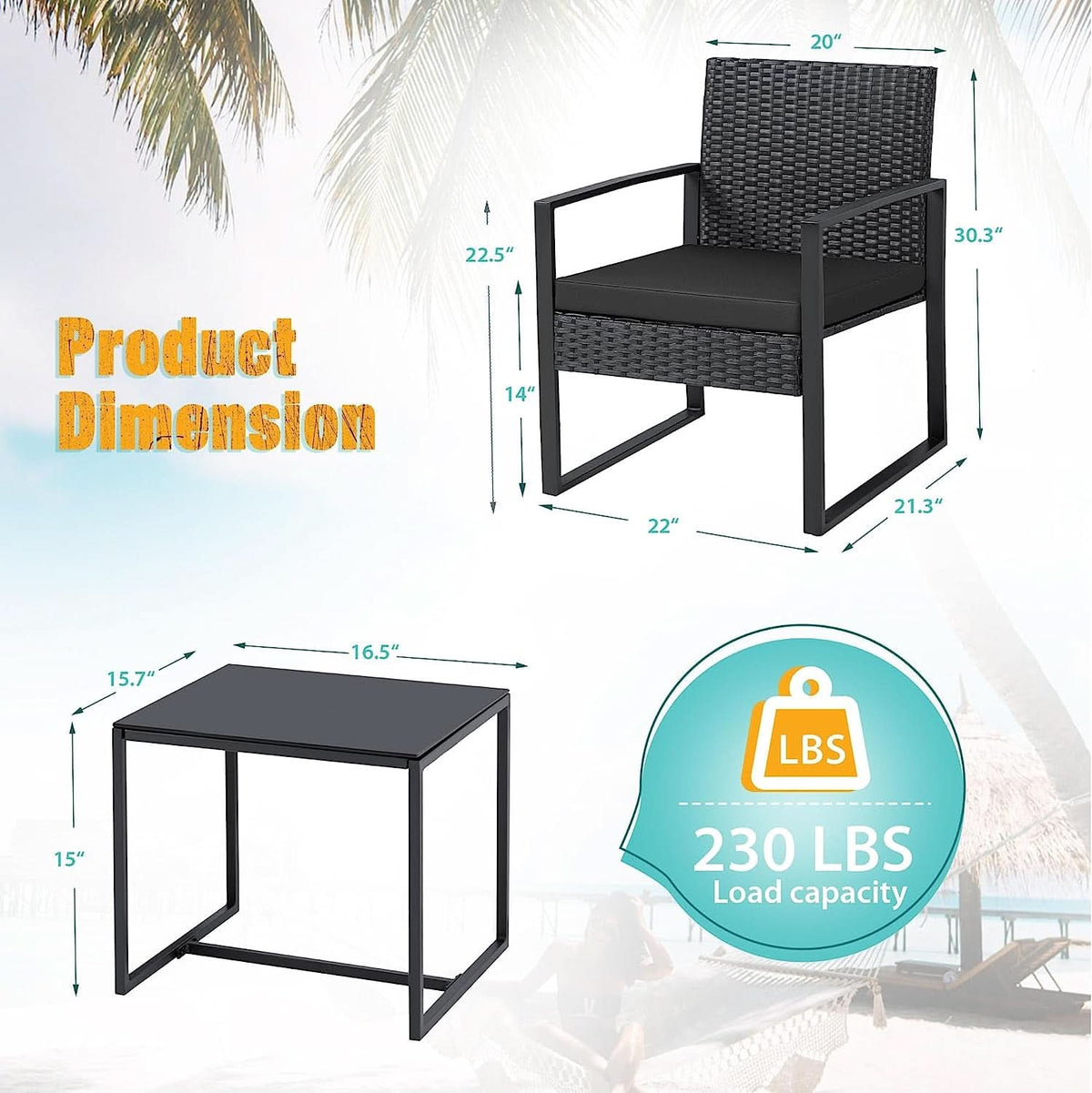 Black Cushioned Outdoor All Weather Patio Conversation Set