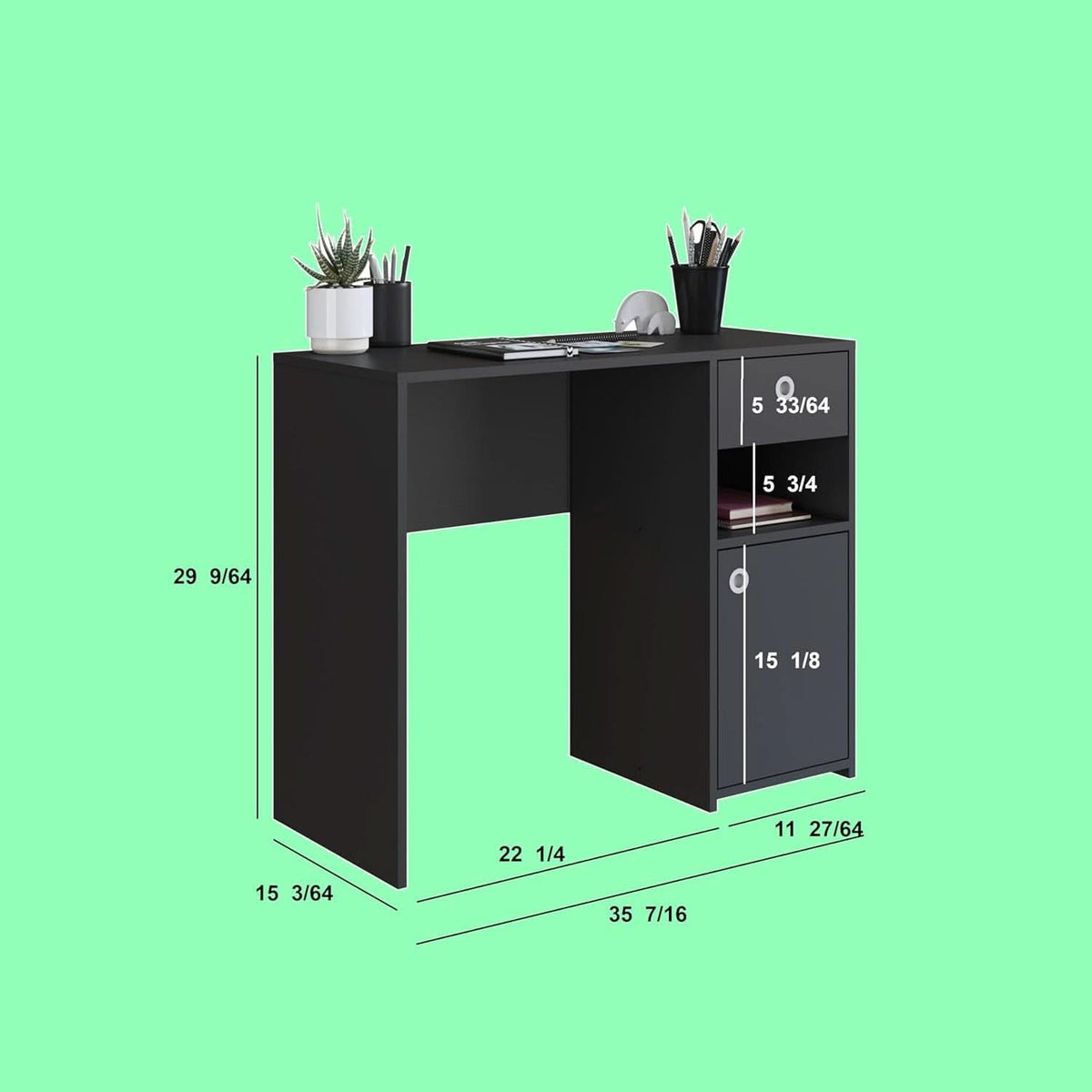 Black Desk With Drawer And Cabinet For Compact Home Office