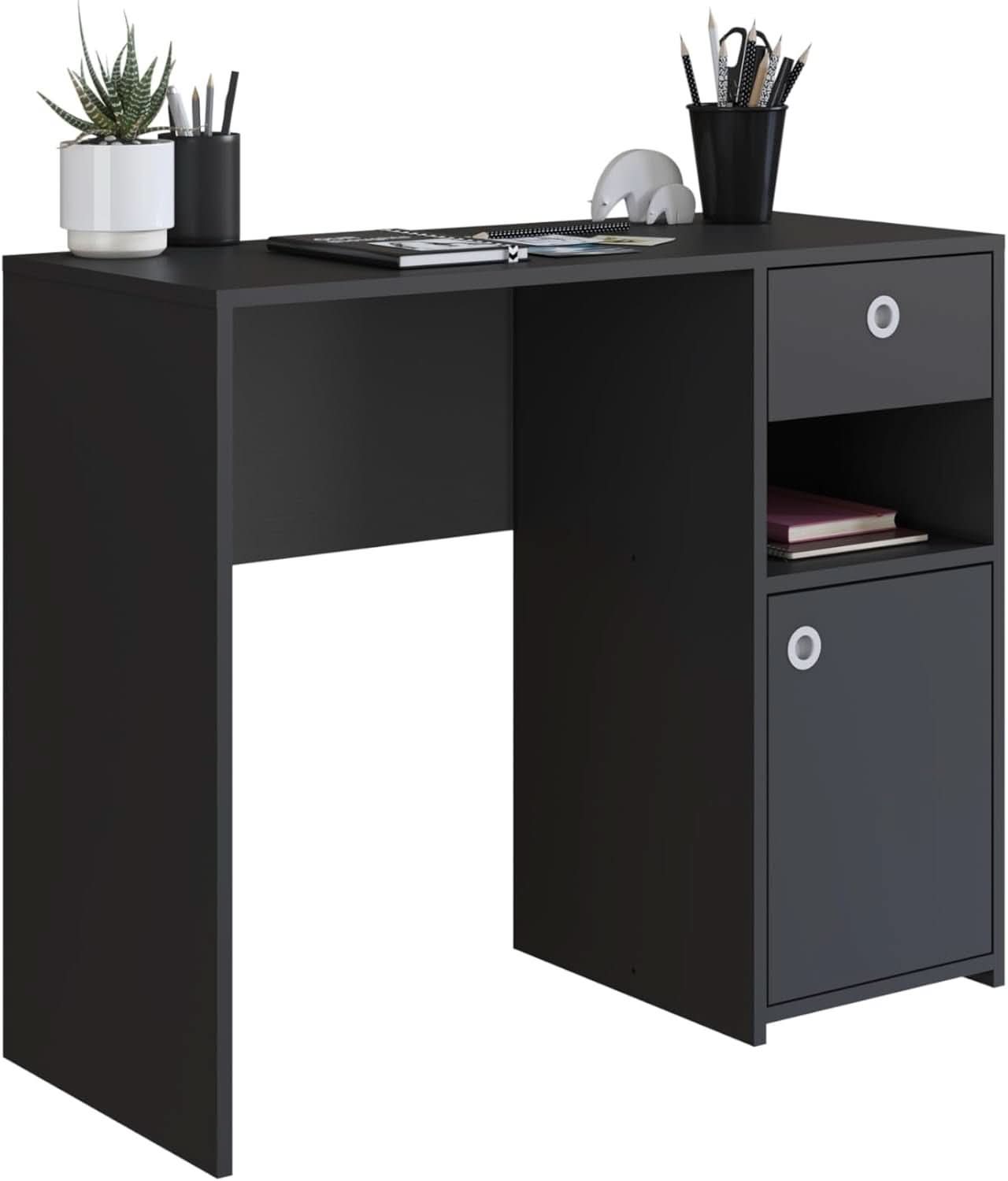 Black Desk With Drawer And Cabinet For Compact Home Office