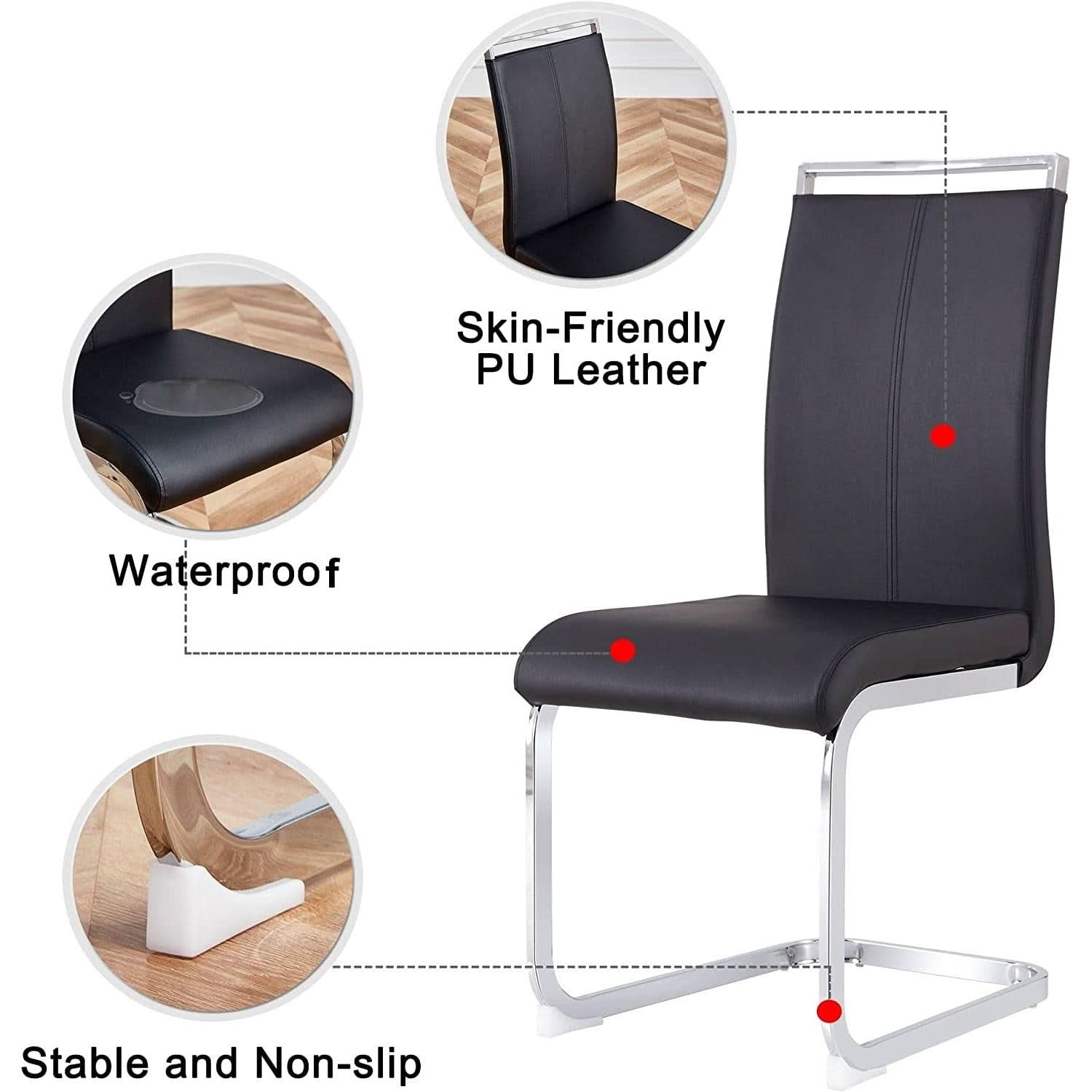 Black Dining Chairs 4 Pack With Faux Leather Seats
