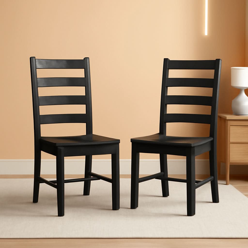 Black Dining Chairs Set Of 2 With Solid Wood Legs And Footrest