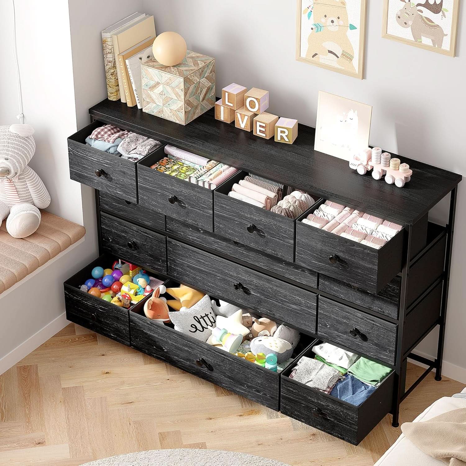 Black Dresser With 13 Drawers And TV Stand For 55 Inch TV