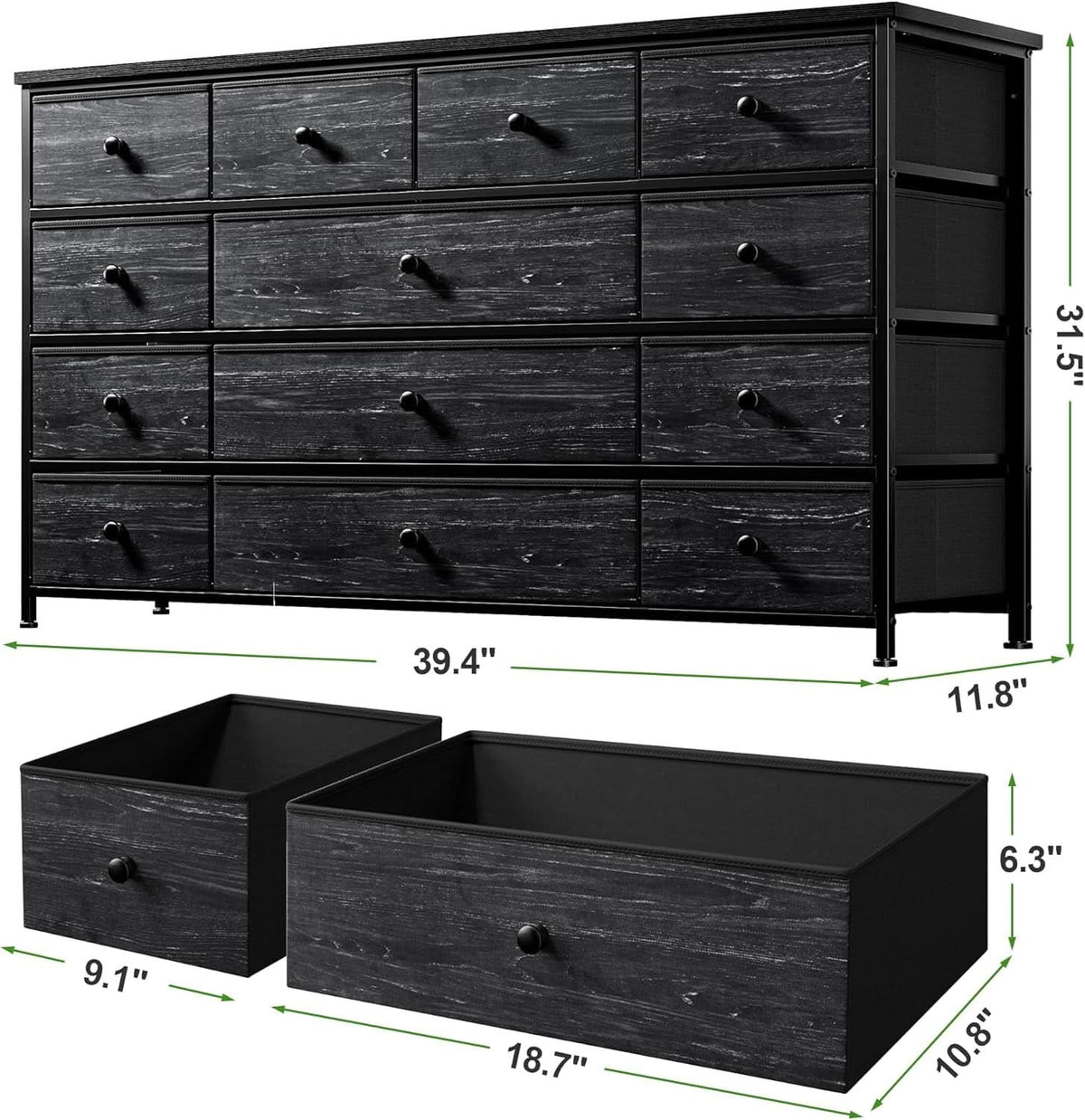 Black Dresser With 13 Drawers And TV Stand For 55 Inch TV