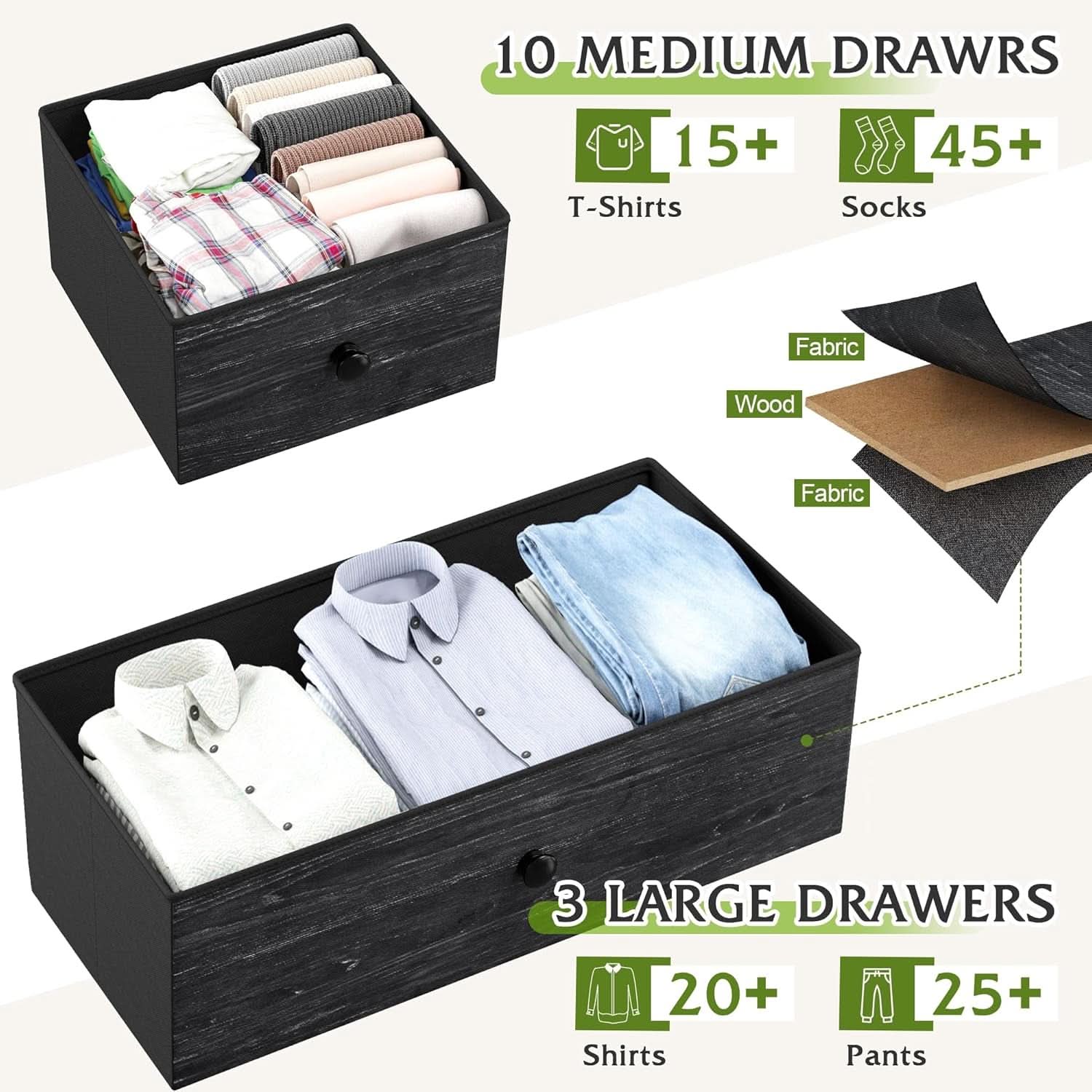 Black Dresser With 13 Drawers And TV Stand For 55 Inch TV