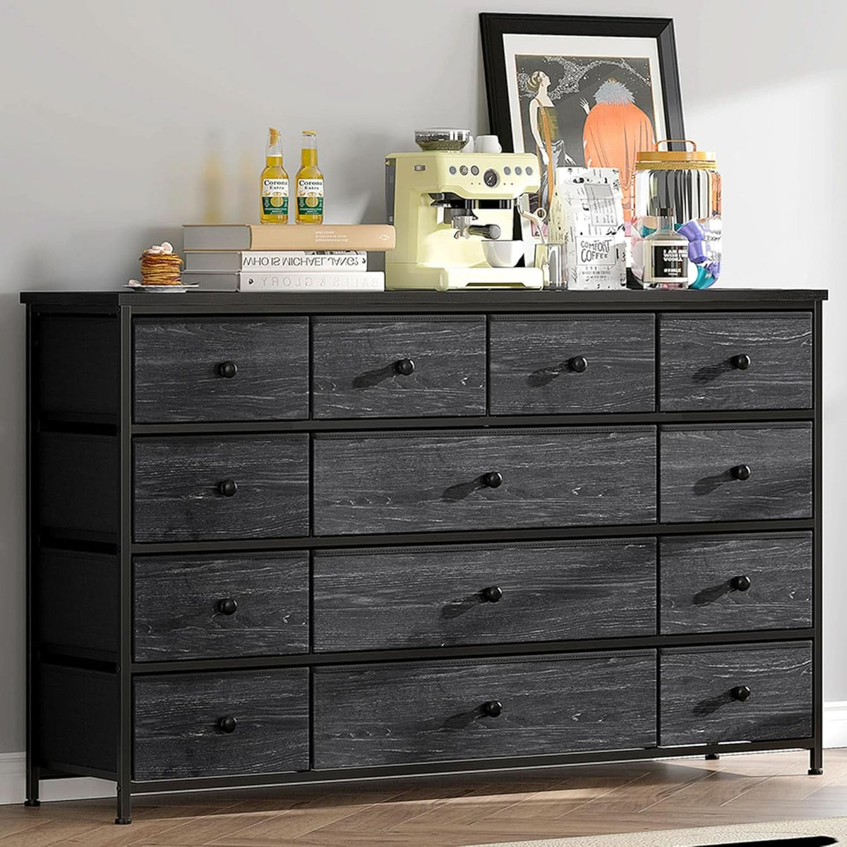 Black Dresser With 13 Drawers And TV Stand For 55 Inch TV