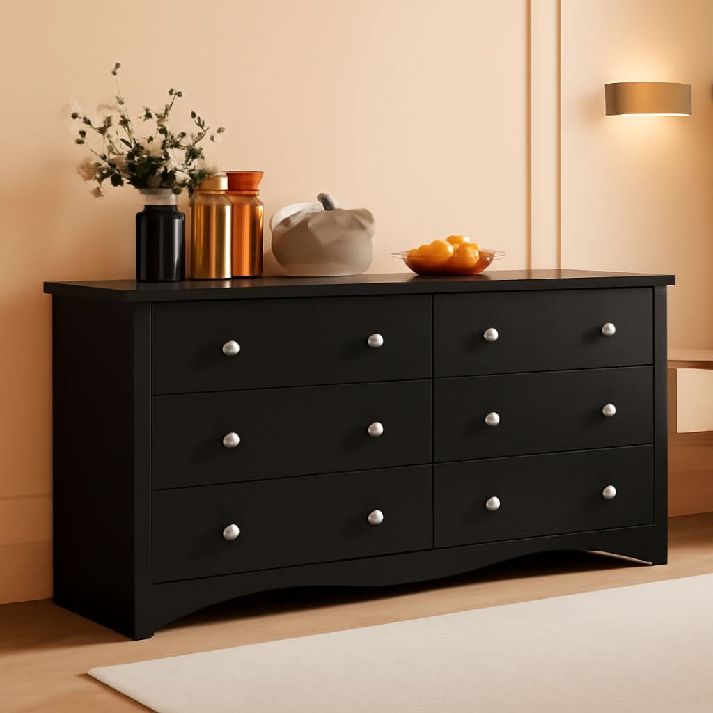 Black Dresser With 6 Drawers And TV Stand Storage Chest