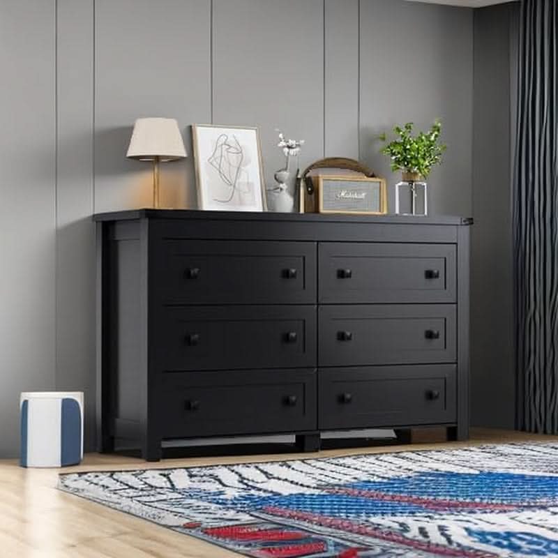 Black Dresser With 6 Drawers For Bedroom Modern Storage