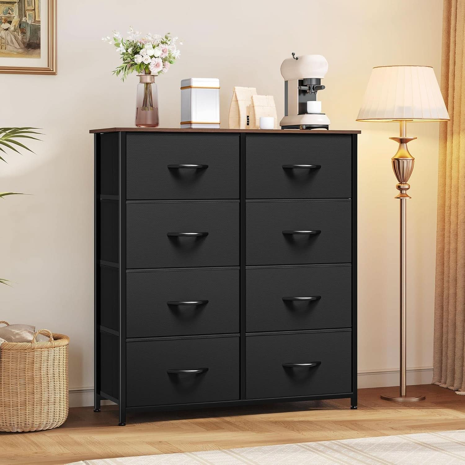 Black Dresser With 8 Drawers Tall Storage Chest For Bedroom
