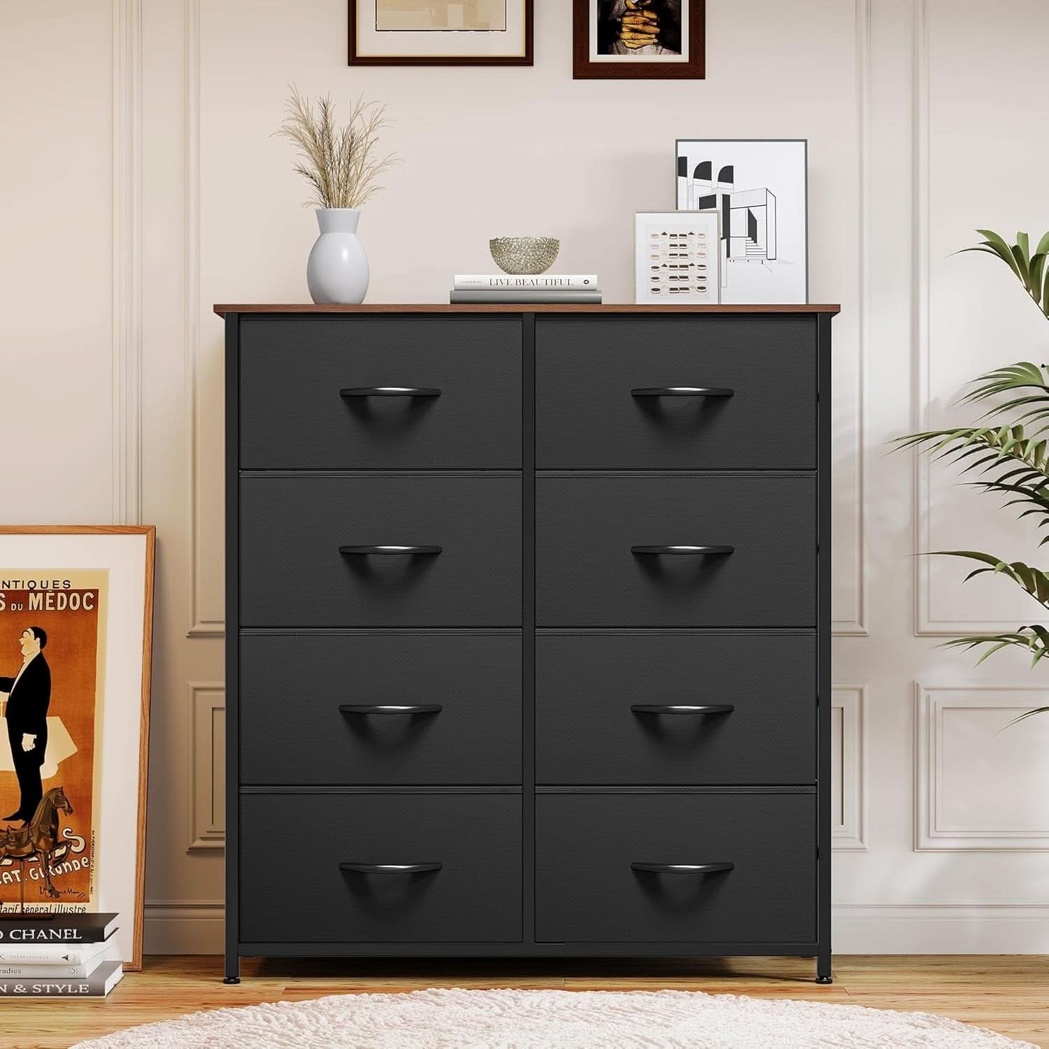 Black Dresser With 8 Drawers Tall Storage Chest For Bedroom