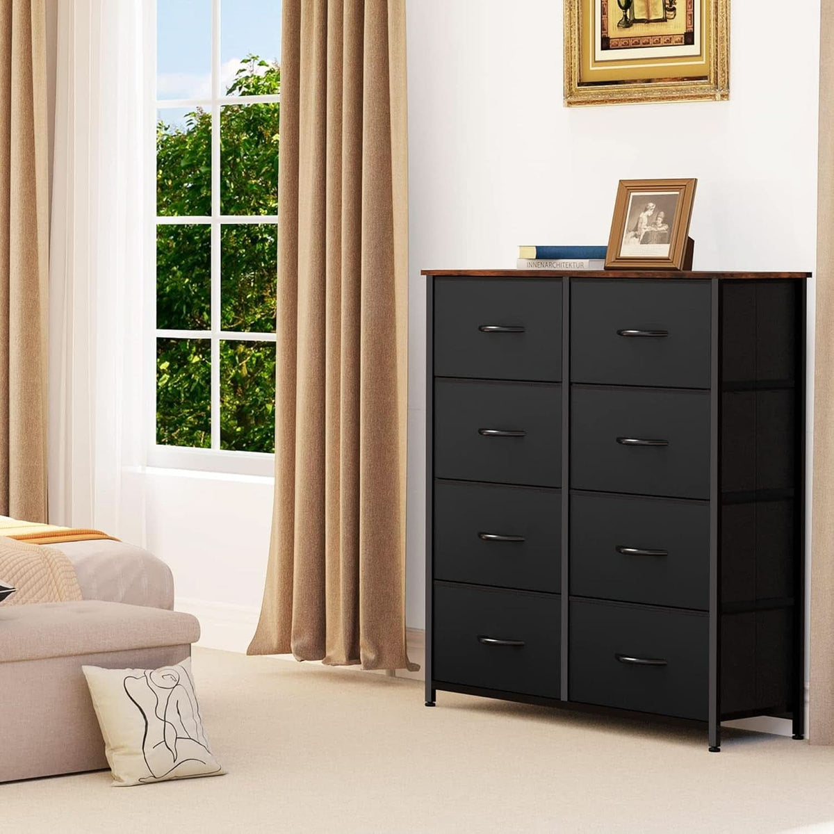 Black Dresser With 8 Drawers Tall Storage Chest For Bedroom